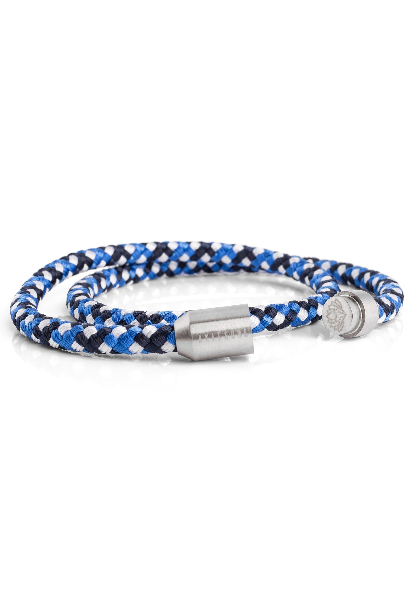 Akitsune-Mare-Nylon-Bracelet-Matte-Silver-Blue-White-Magnetic