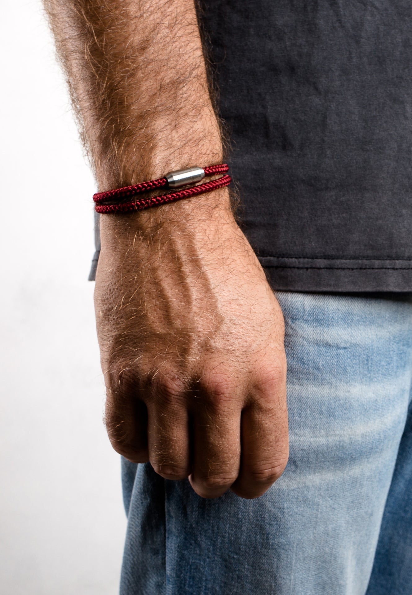 Akitsune-Mare-Nylon-Bracelet-Matte-Silver-Maroon-Model-2