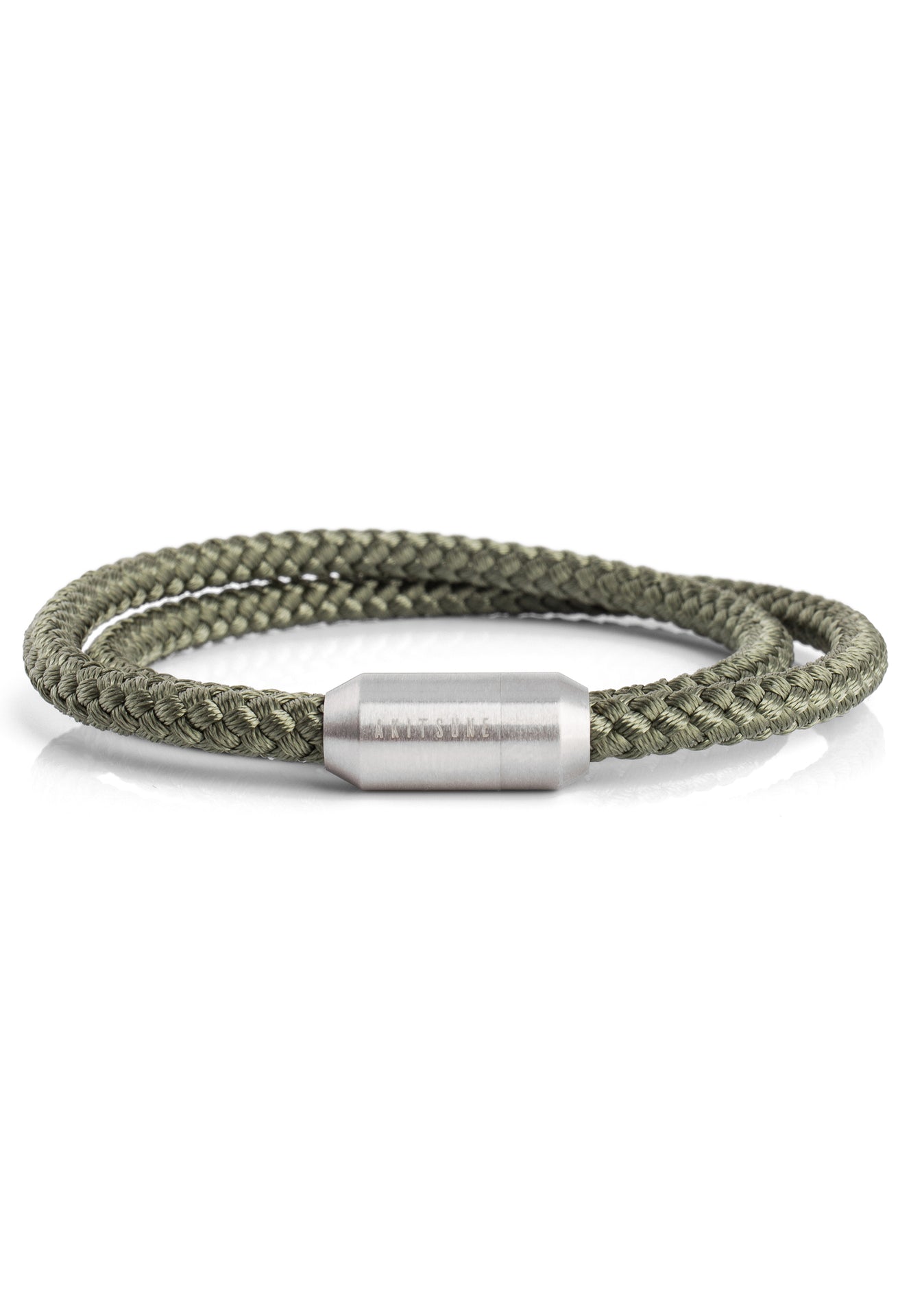 Akitsune-Mare-Nylon-Bracelet-Matte-Silver-Olive-Side-Front