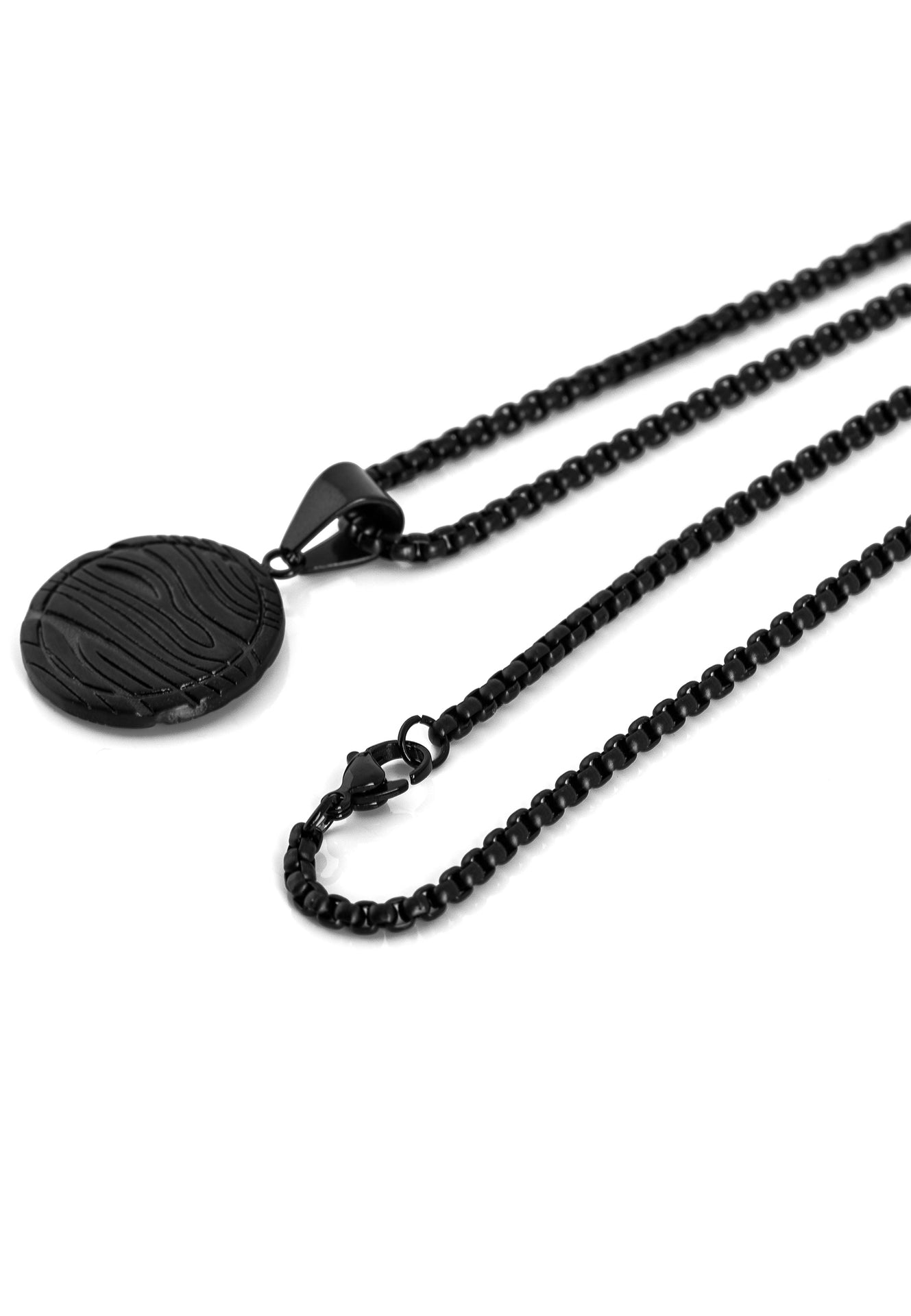 Akitsune-Orbis-Pendant-Necklace-Matte-Black-Damscus-Earth-Chain