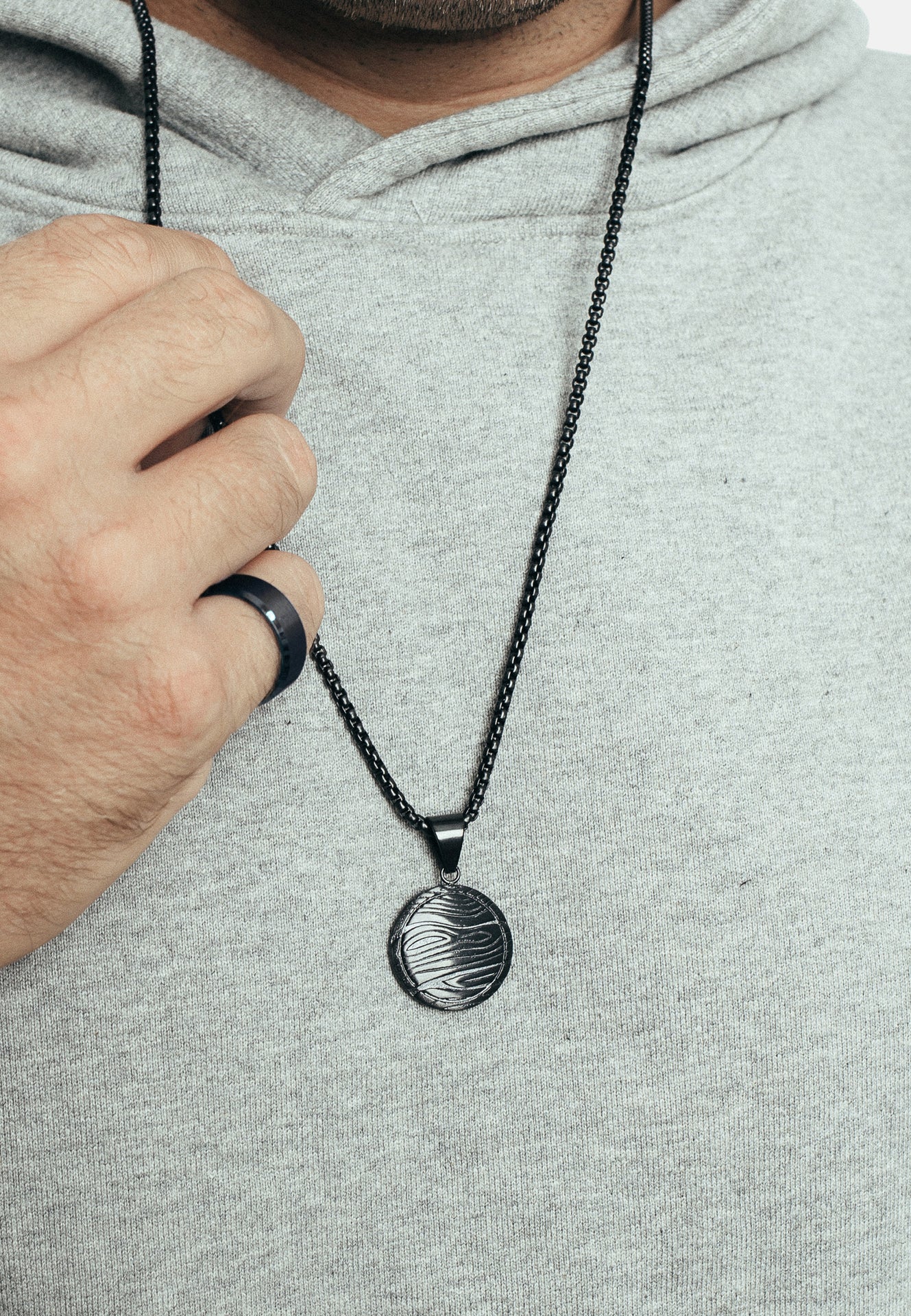 Akitsune-Orbis-Pendant-Necklace-Matte-Black-Damscus-Earth-Model-1