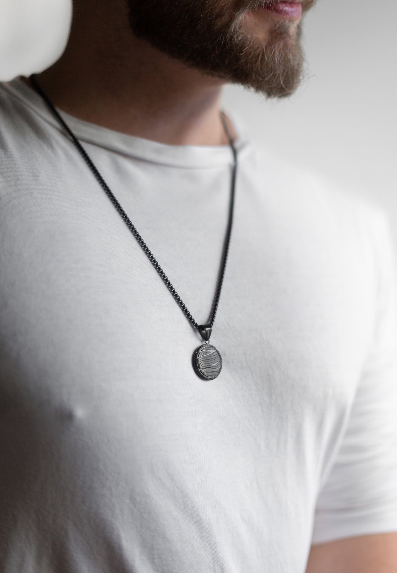 Akitsune-Orbis-Pendant-Necklace-Matte-Black-Damscus-Earth-Model-2