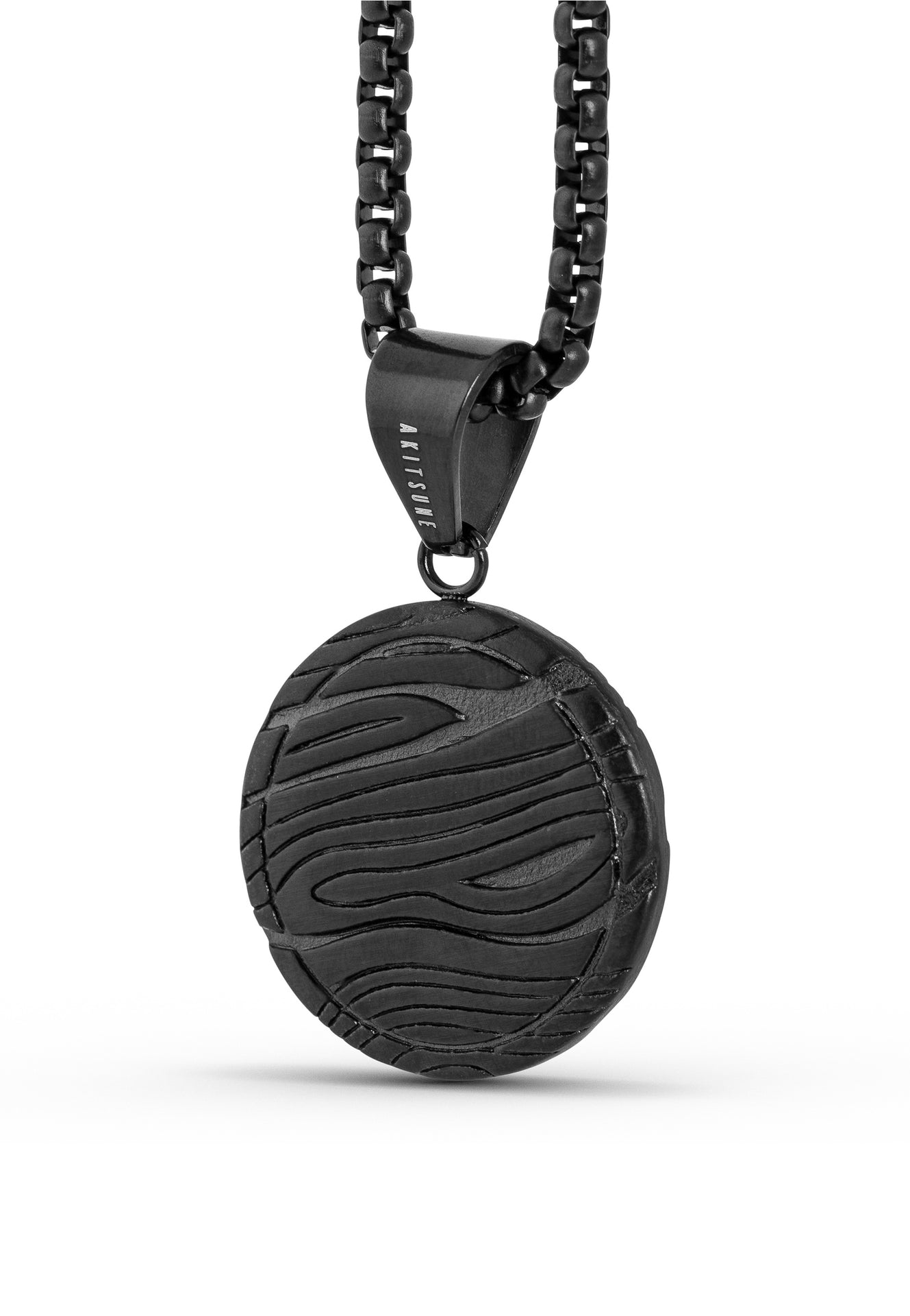Akitsune-Orbis-Pendant-Necklace-Matte-Black-Damscus-Earth
