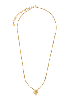 Gold necklace with a heart pendant on a white background