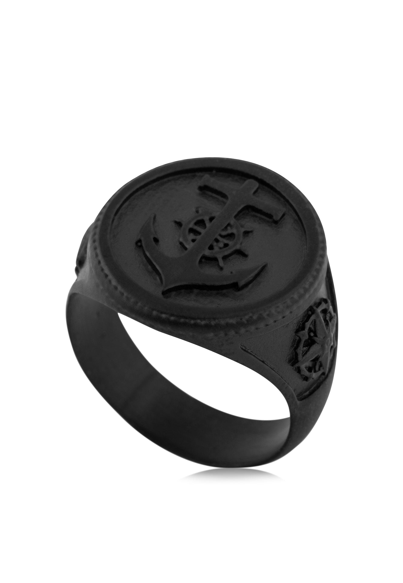 Akitsune-Portus-Ring-Nautical-Anchor-Ships-Wheel-Compass-Sail-Matte-Black-Up