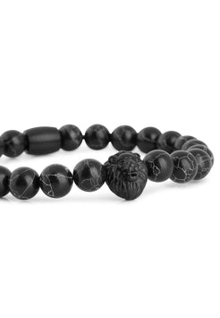 Akitsune-Regis-Beaded-Bracelet-Mens-Beads-Lion-Matte-Black-Marble-Detail-Head-2