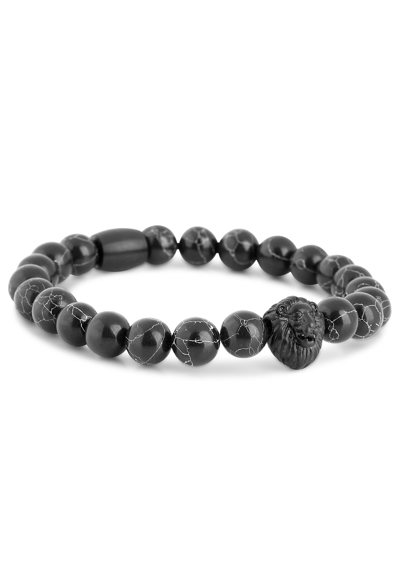 Akitsune-Regis-Beaded-Bracelet-Mens-Beads-Lion-Matte-Black-Marble