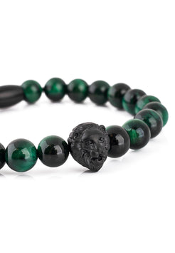 Akitsune-Regis-Beaded-Bracelet-Mens-Beads-Lion-Tiger-Eye-Green-Head-Detail