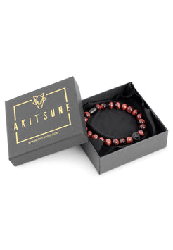Akitsune-Regis-Beaded-Bracelet-Mens-Beads-Lion-Tiger-Eye-Red-Packaging