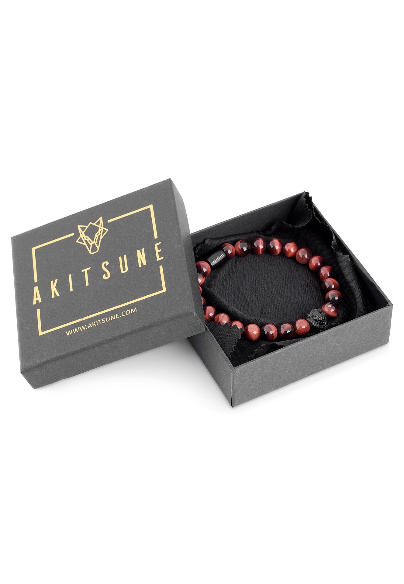 Akitsune-Regis-Beaded-Bracelet-Mens-Beads-Lion-Tiger-Eye-Red-Packaging