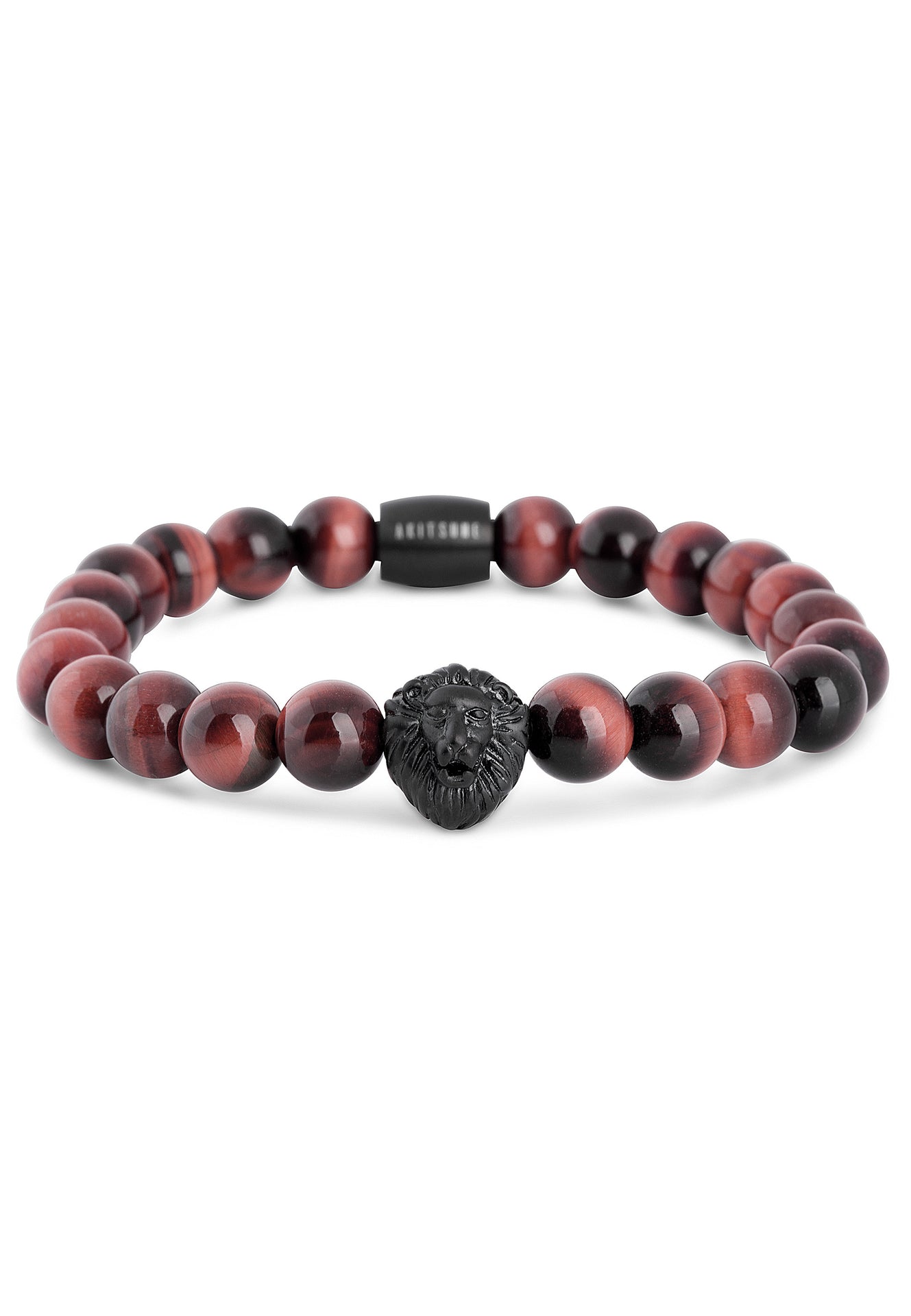 Akitsune-Regis-Beaded-Bracelet-Mens-Beads-Lion-Tiger-Eye-Red-Side-Head