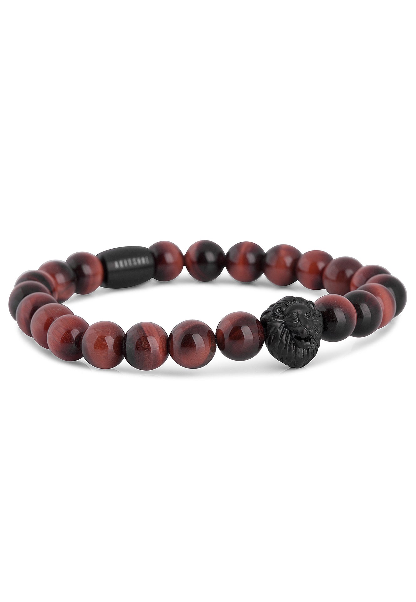Akitsune-Regis-Beaded-Bracelet-Mens-Beads-Lion-Tiger-Eye-Red