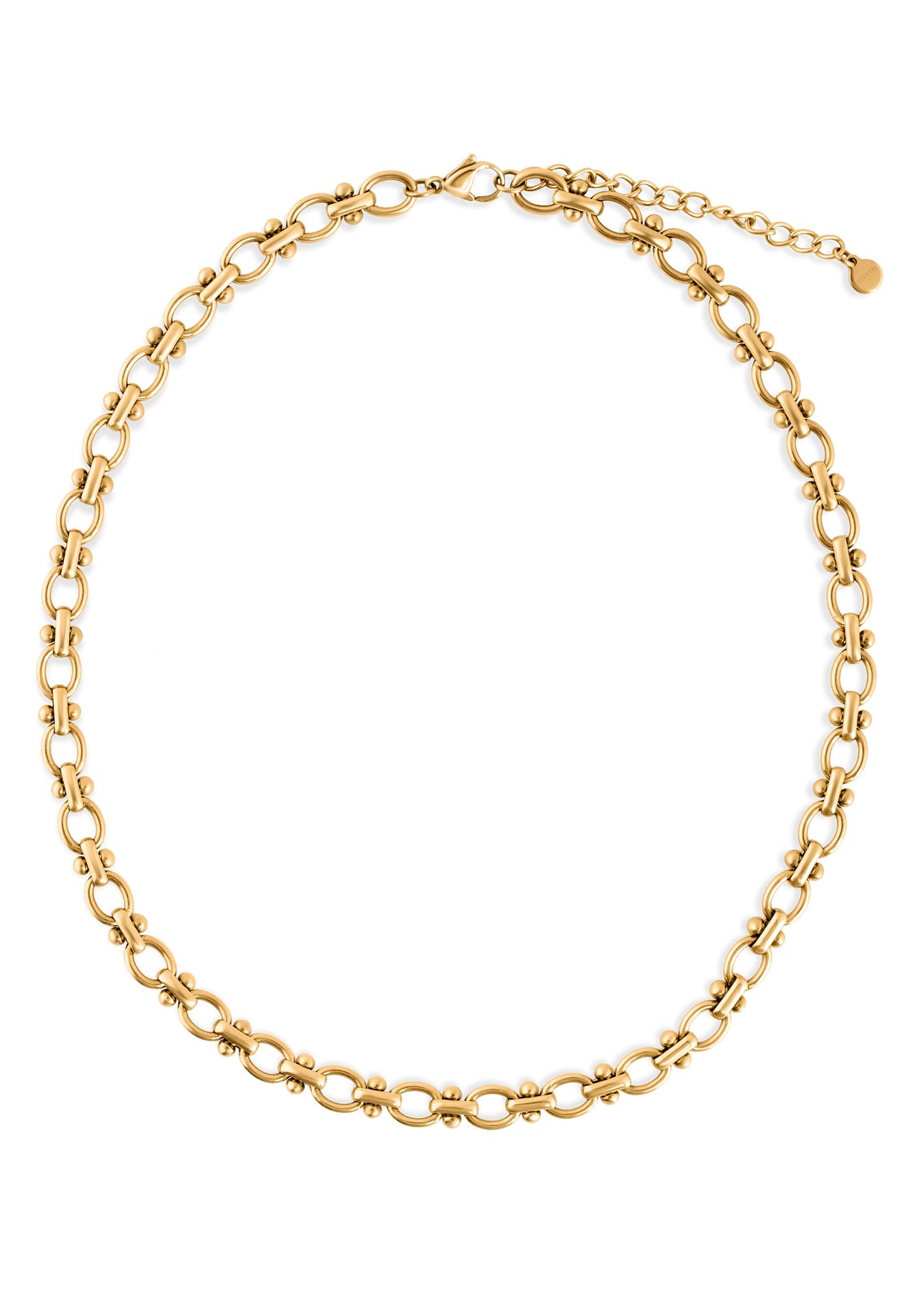 Gold chain necklace on a white background