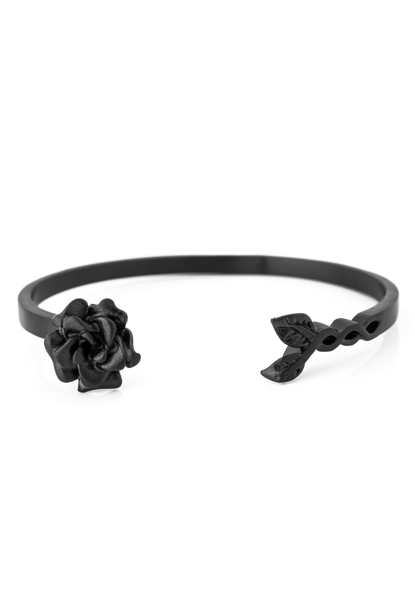 Akitsune-Rosa-Bangle-Bracelet-Matte-Black-Floral-Slim-3