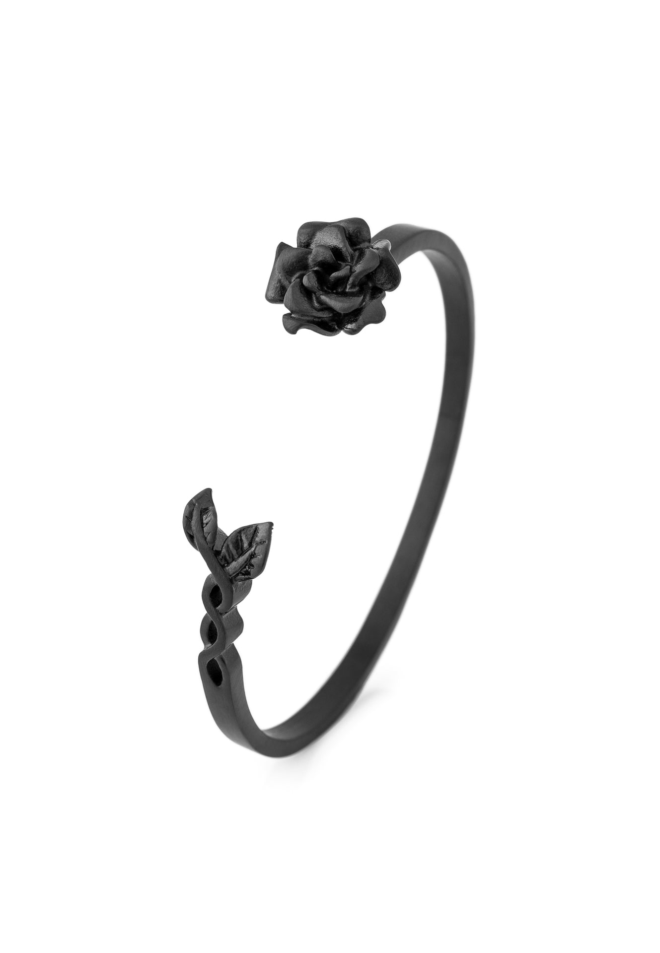 Akitsune-Rosa-Bangle-Bracelet-Matte-Black-Floral-Slim-7