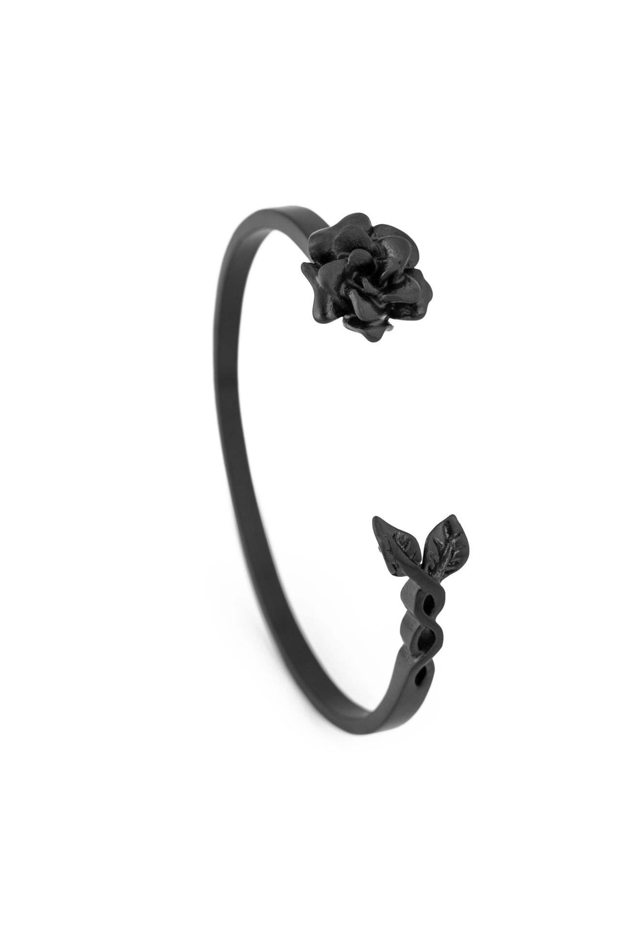 Akitsune-Rosa-Bangle-Bracelet-Matte-Black-Floral-Slim-8