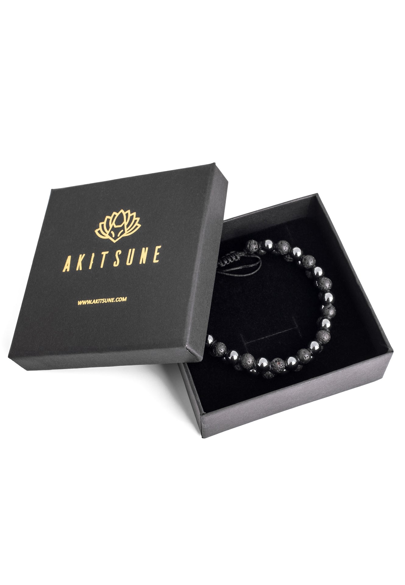 Akitsune-Sensei-Beaded-Bracelet-Hematite-Lava-stone-Gift-Box