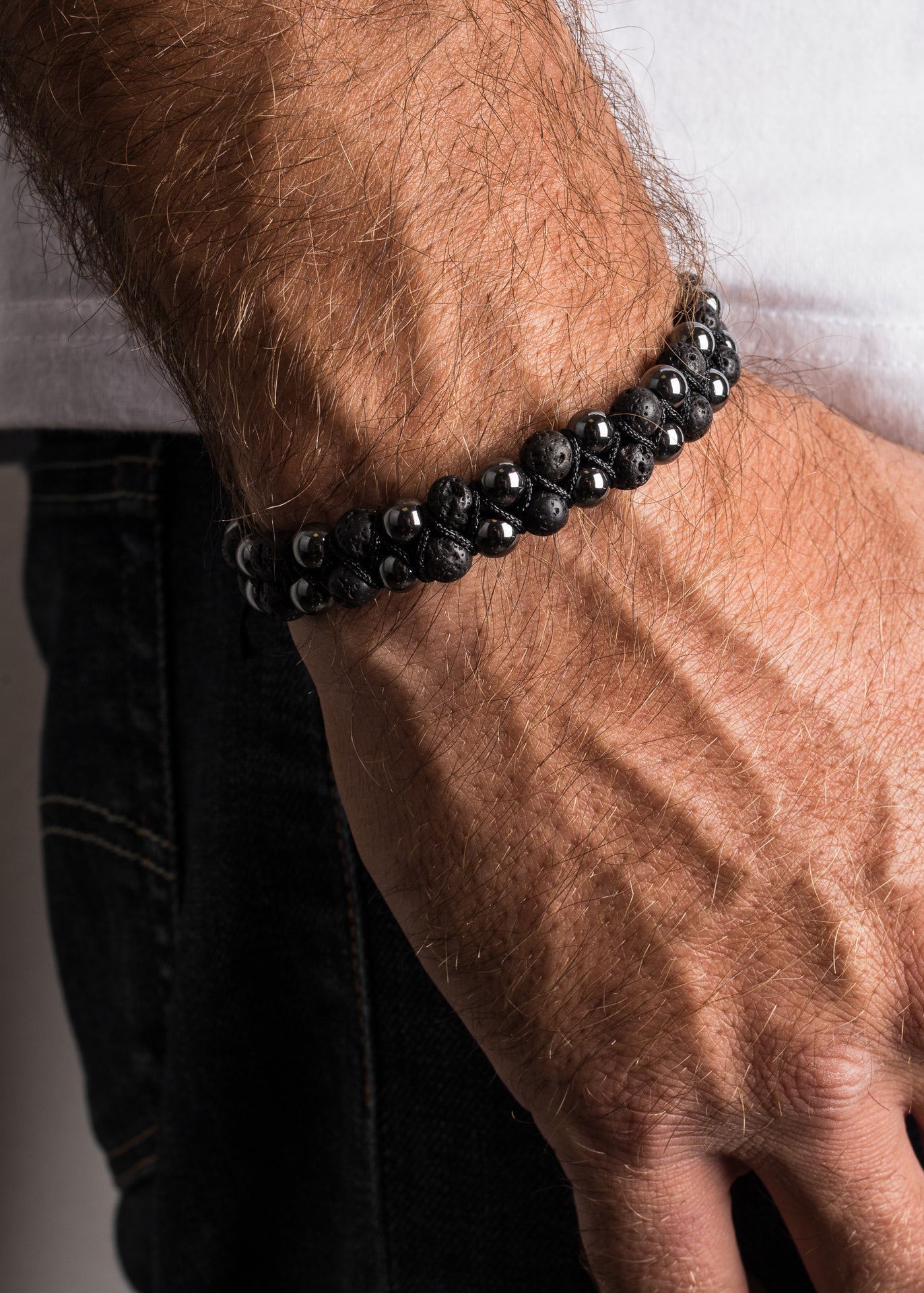 Akitsune-Sensei-Beaded-Bracelet-Hematite-Lava-stone-Model-1