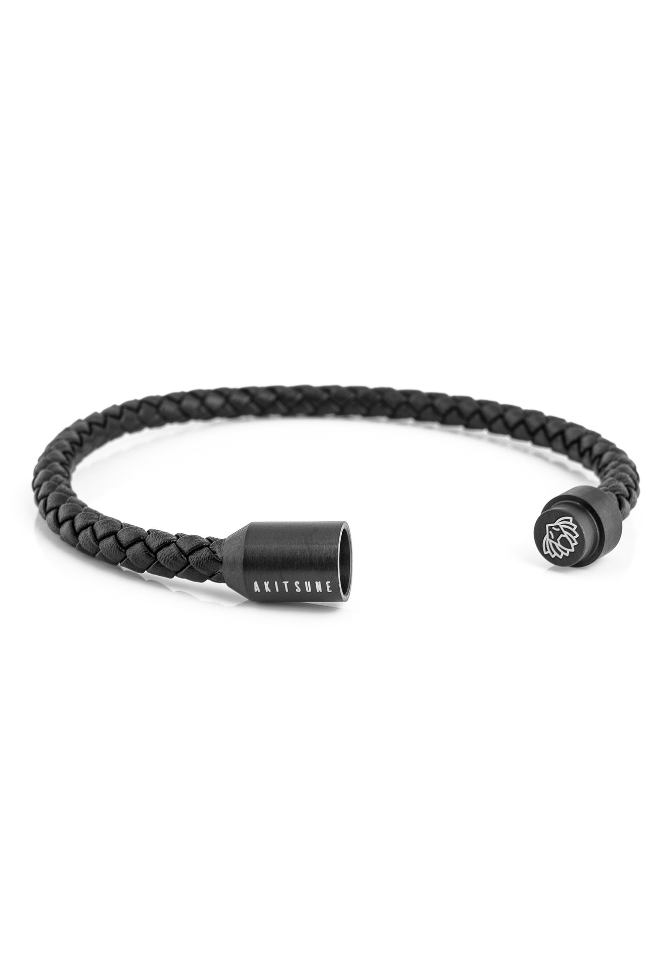 Akitsune-Silva-Leather-Bracelet-Matte-Black-Black-Open