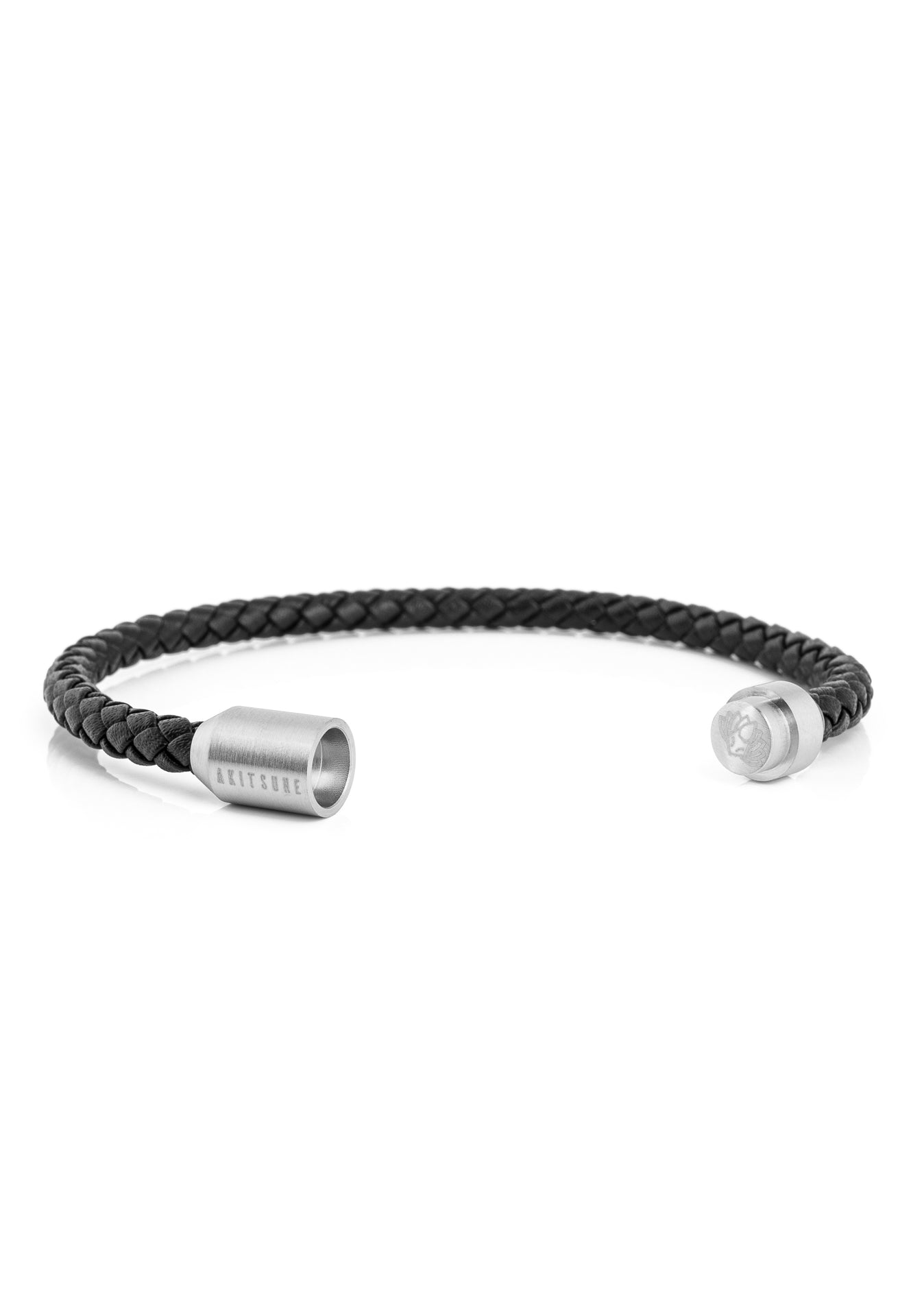 Akitsune-Silva-Leather-Bracelet-Silver-Black-Open