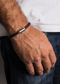 Akitsune-Silva-Leather-Bracelet-Silver-Brown-Model-2