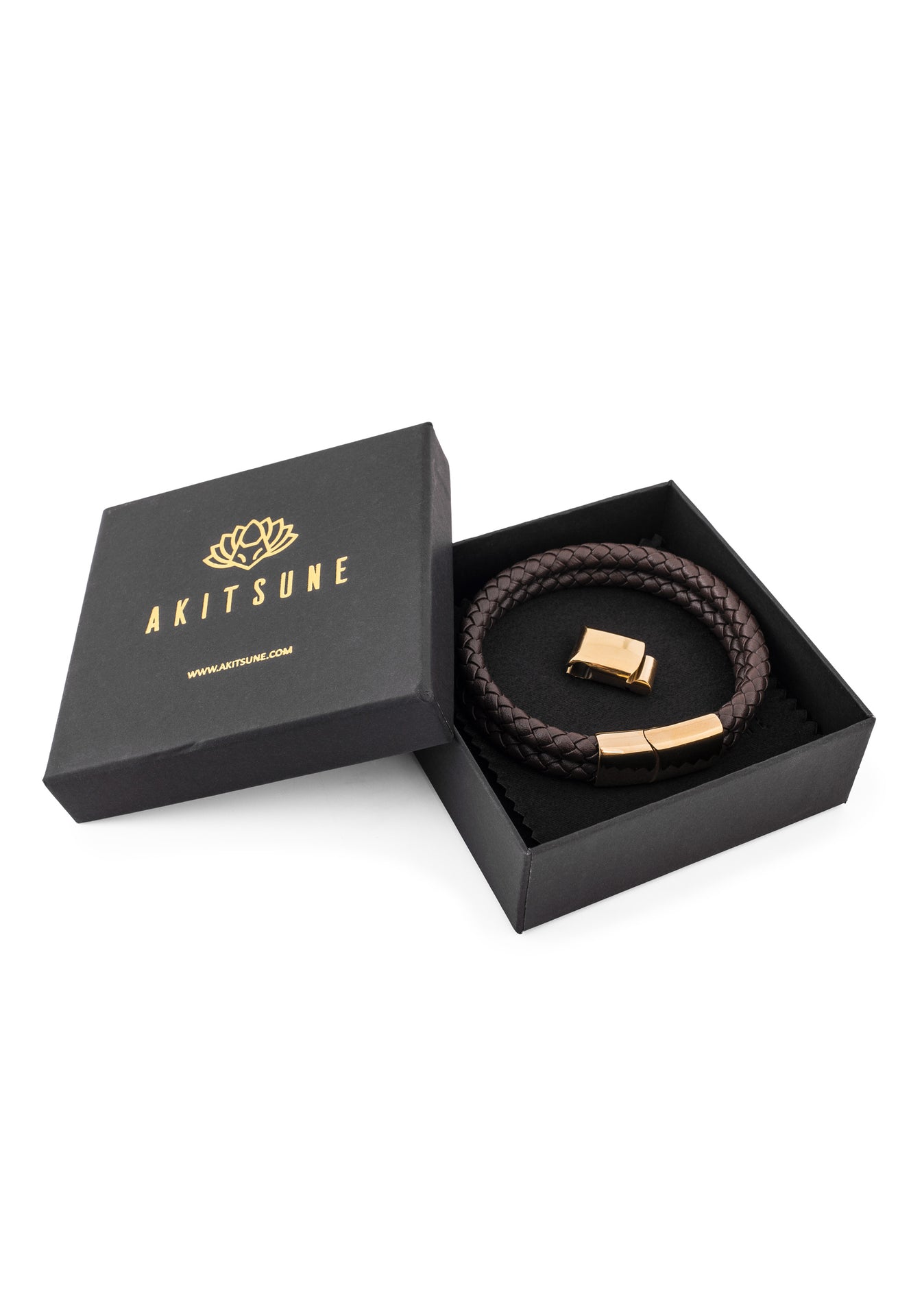 Akitsune-Simplicitas-Leather-Bracelet-Gold-Brown-Back