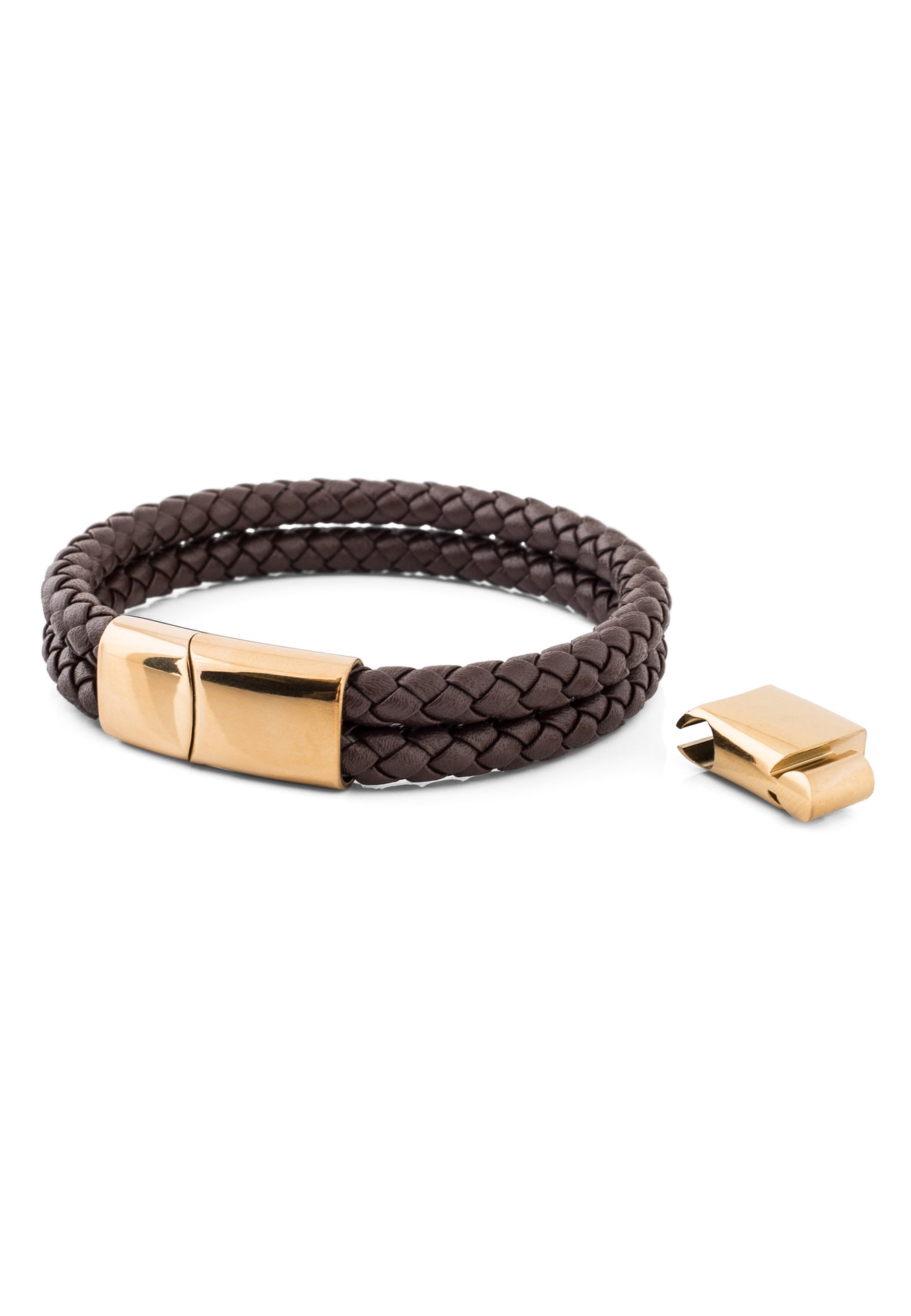 Akitsune-Simplicitas-Leather-Bracelet-Gold-Brown-Magnetic-Mens