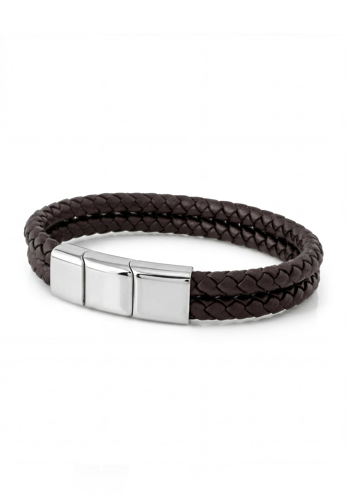 Akitsune Simplicitas leather bracelet in silver and brown, minimalist handcrafted wrist accessory with premium leather strap and metal accents.