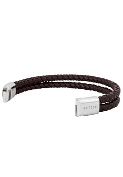 Akitsune-Simplicitas-Leather-Bracelet-Silver-Brown-Open-Magnetic
