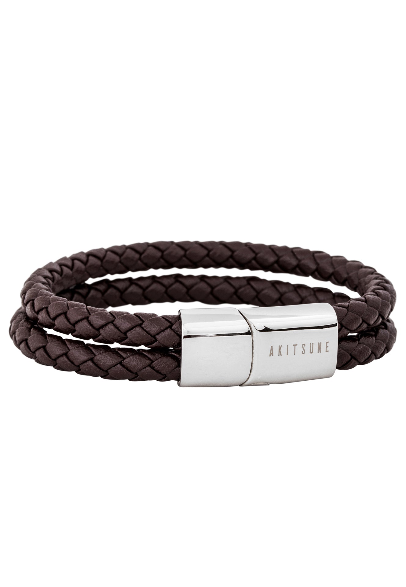 Akitsune-Simplicitas-Leather-Bracelet-Silver-Brown