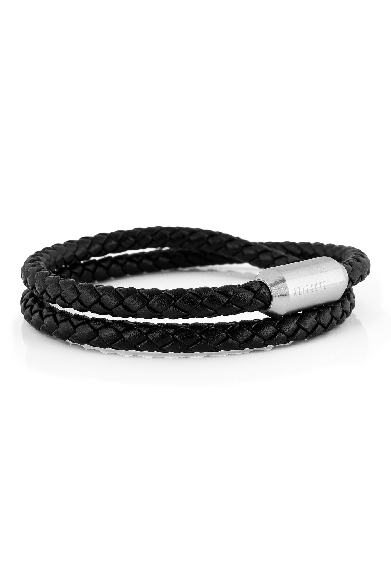 Akitsune-Suprema-Leather-Bracelet-Silver-Black-Side