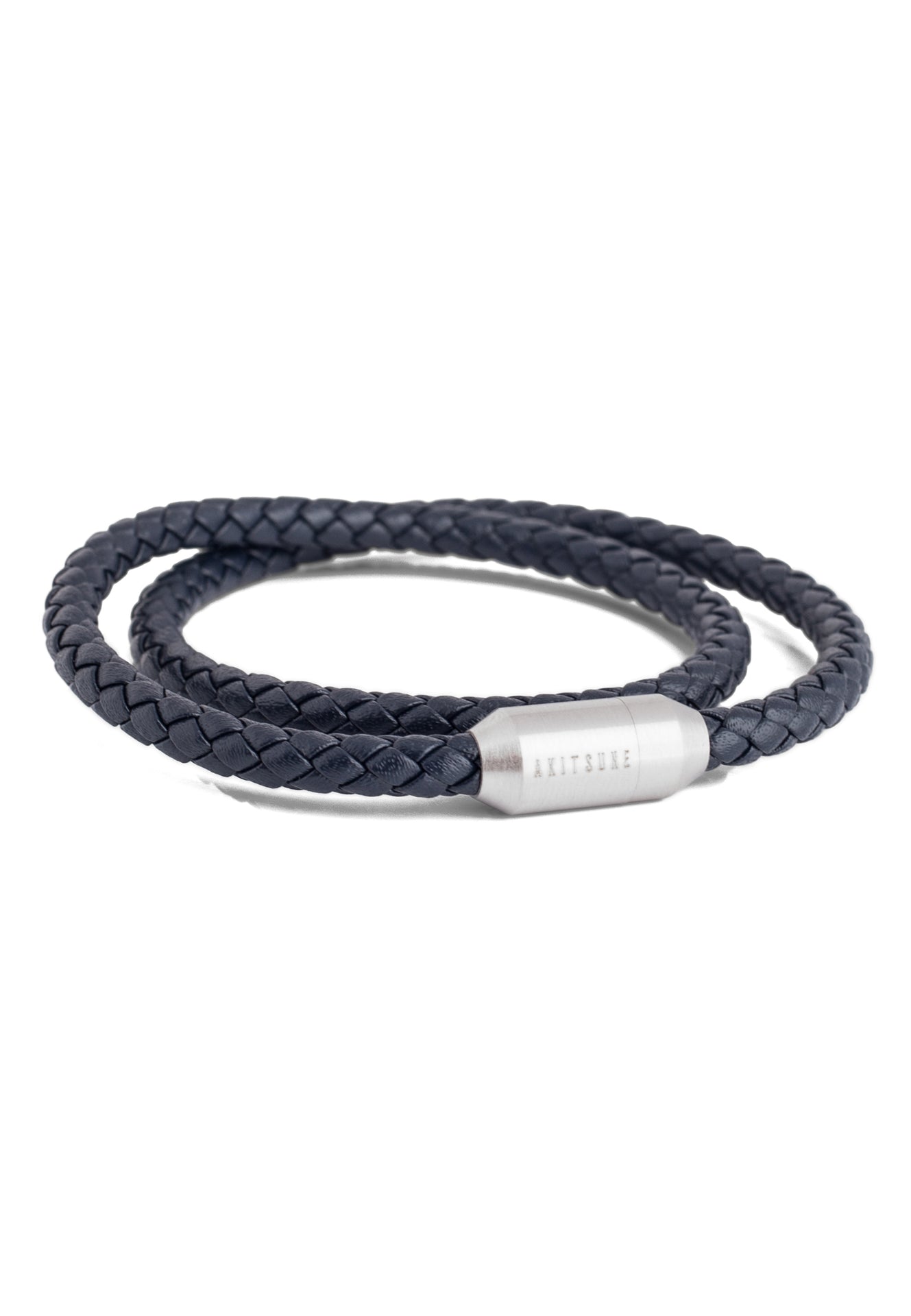 Akitsune Suprema Leather Bracelet silver tone navy blue