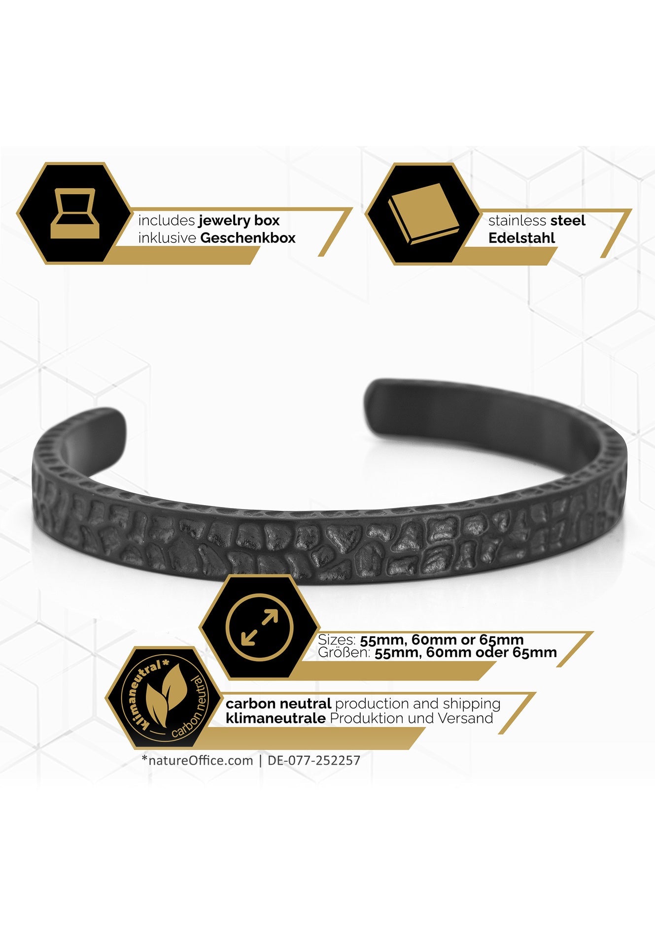 Akitsune-Terra-Bangle-Hammered-Steel-Style-Bracelet-Matte-Black-Specs