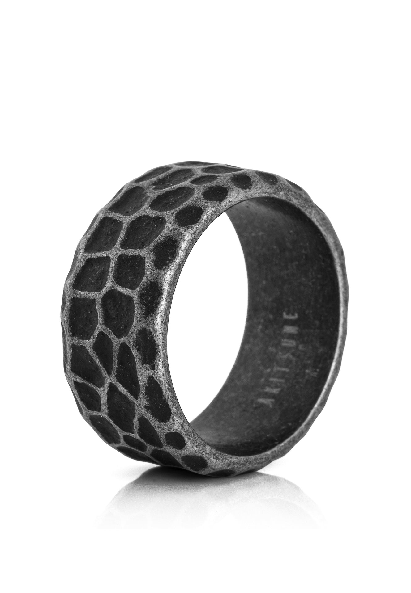 Akitsune-Terra-Ring-Antique-Silver-Band-Hammered-Mens