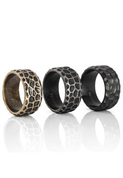 Akitsune-Terra-Ring-Matte-Black-Silver-Brass-Band-Hammered-Mens-Collection