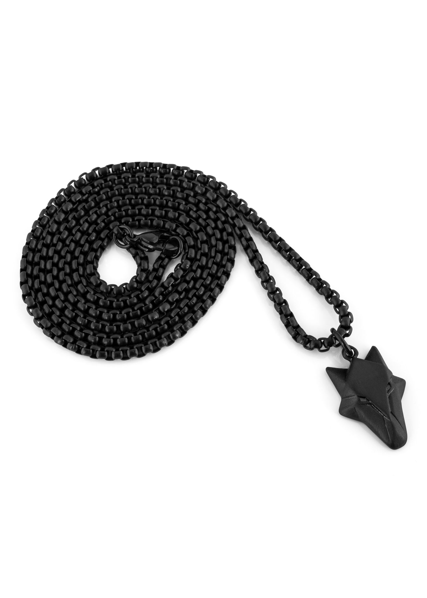 Akitsune-Vulpes-Pendant-Necklace-Matte-Black-Chain-Fox-Mens-Style-Full-2