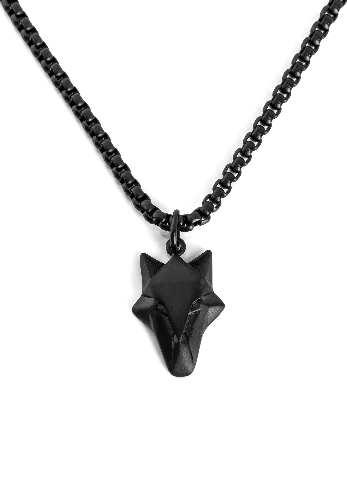 Akitsune-Vulpes-Pendant-Necklace-Matte-Black-Chain-Fox-Mens-Style