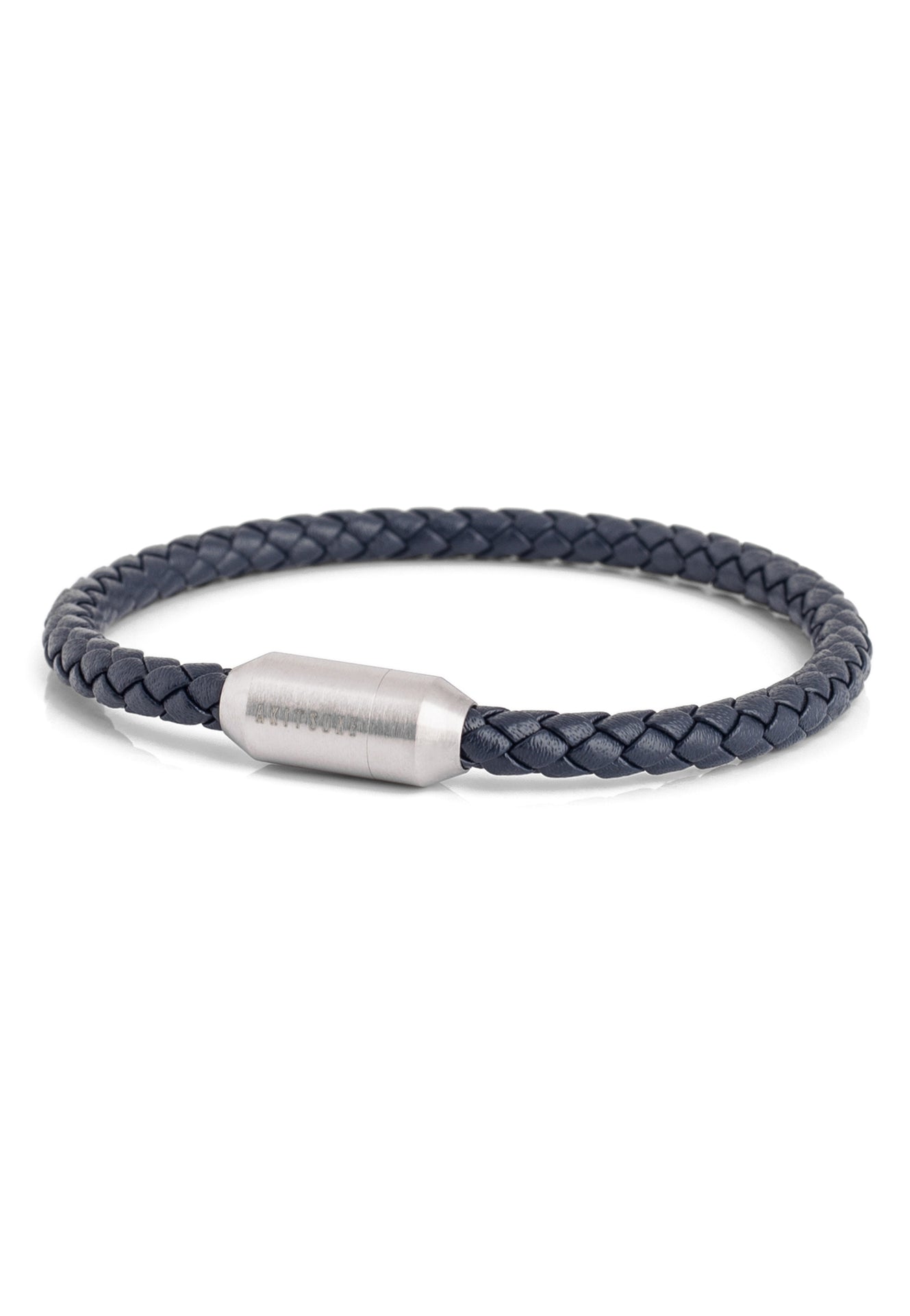 Akitsune silver tone Leather Bracelet silver tone navy blue