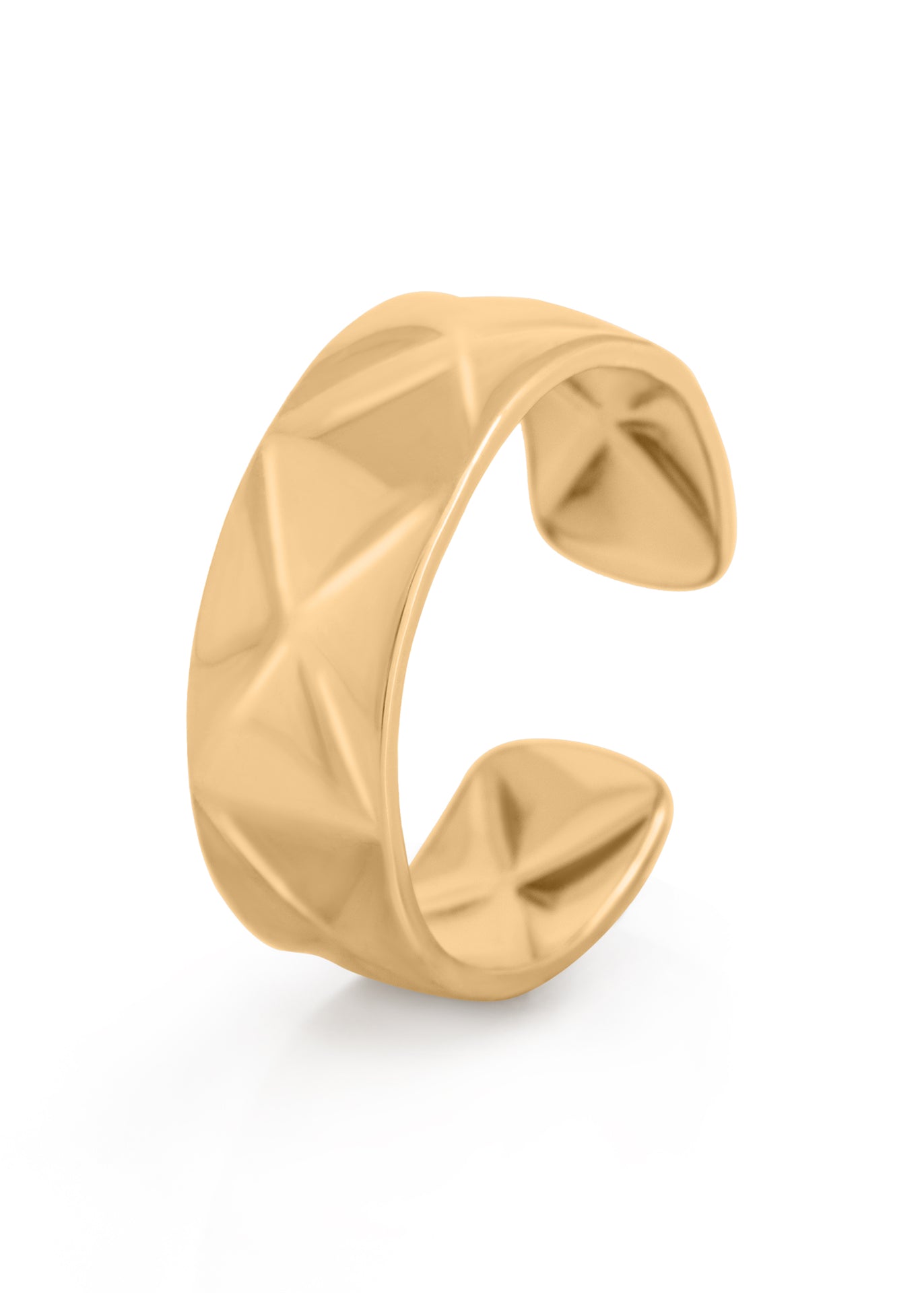 Gold open ring on a white background