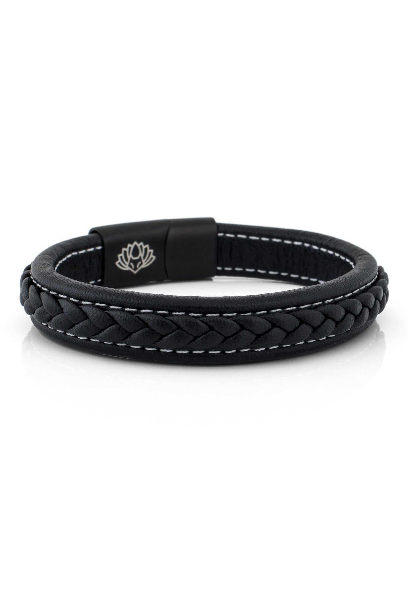 Fides-Leather-Bracelet-Mens-Matte-Black-Black-Magnetic-Clasp