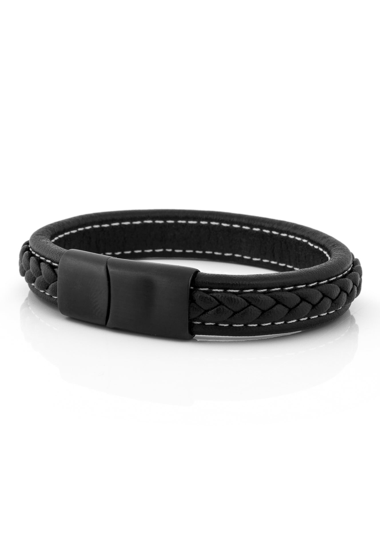 Fides-Leather-Bracelet-Mens-Matte-Black-Black-Side