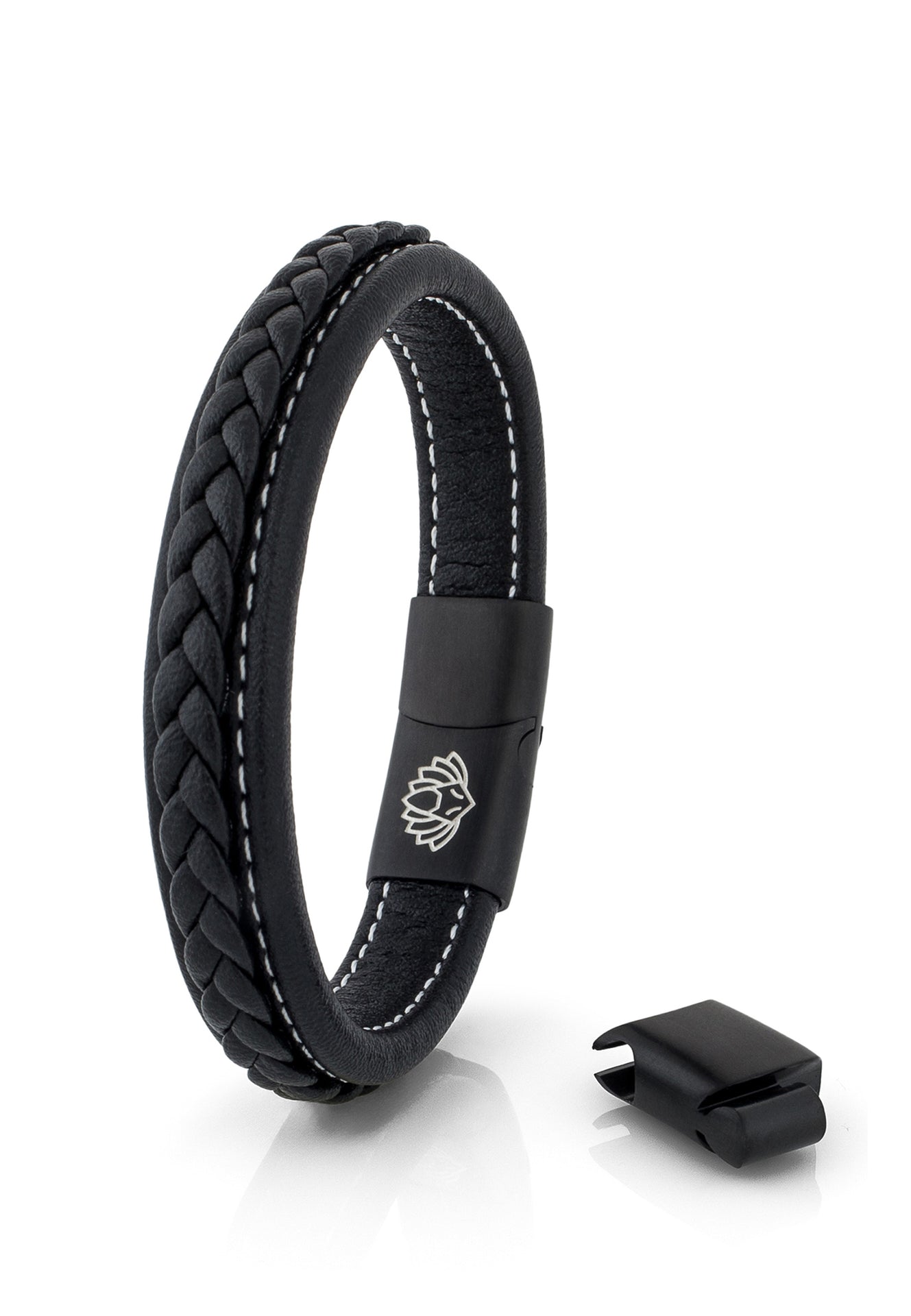 Fides-Leather-Bracelet-Mens-Matte-Black-Black-Up
