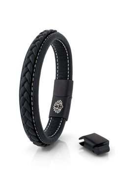 Fides-Leather-Bracelet-Mens-Matte-Black-Black-Up