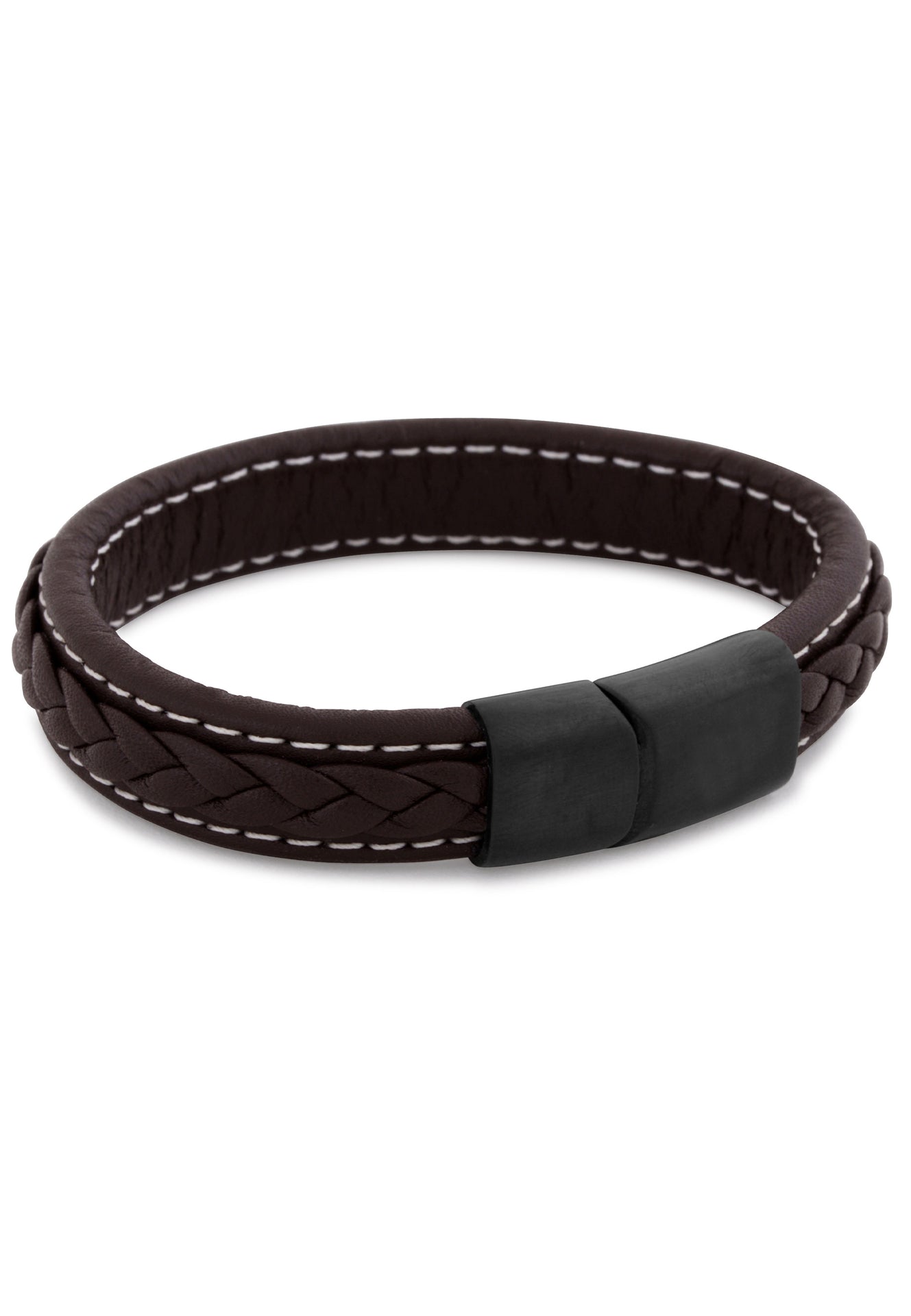 Fides-Leather-Bracelet-Mens-Matte-Black-Brown-Side