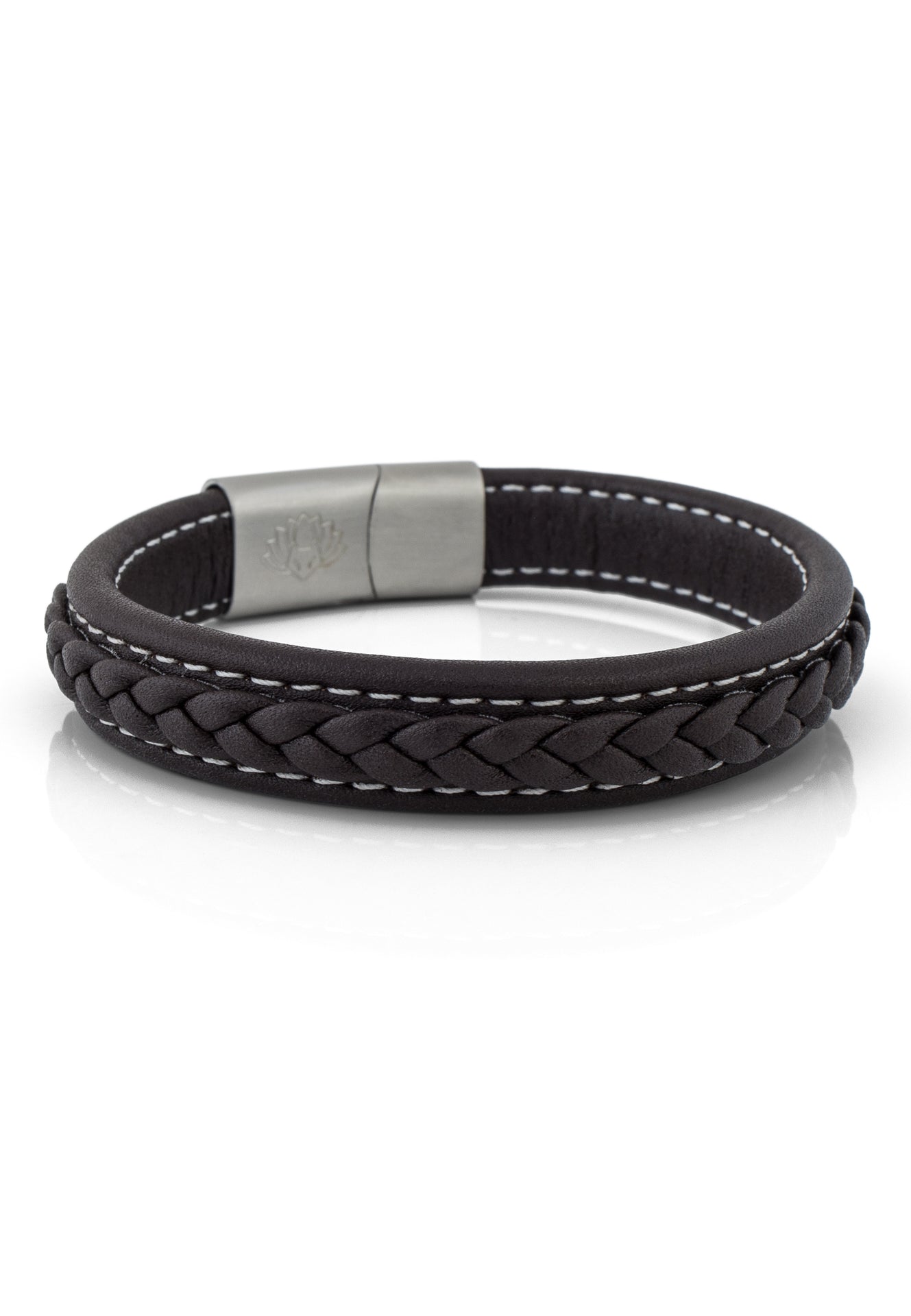 Fides-Leather-Bracelet-Mens-Matte-Silver-Brown-Magnetic-Clasp