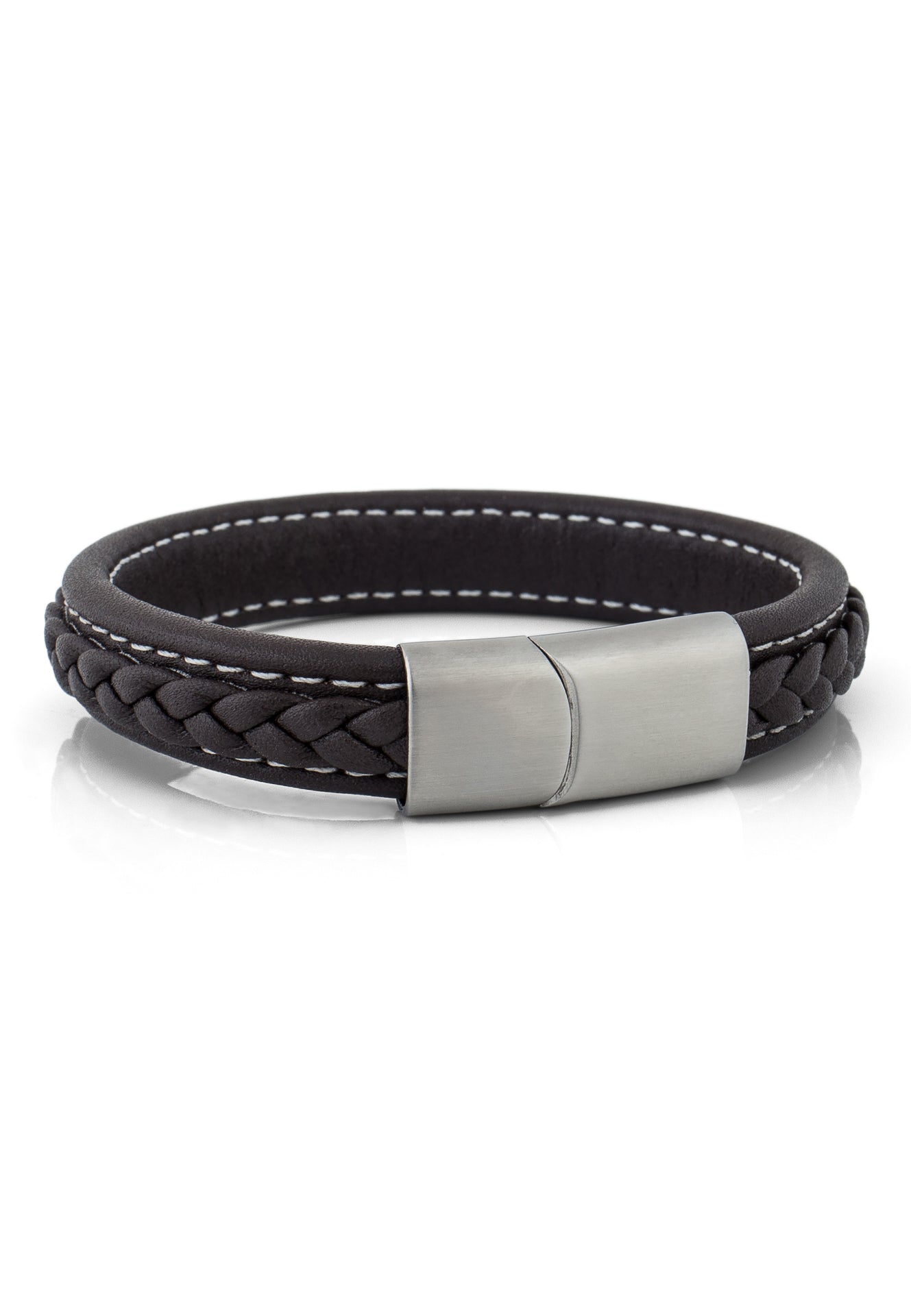 Fides-Leather-Bracelet-Mens-Matte-Silver-Brown-Side