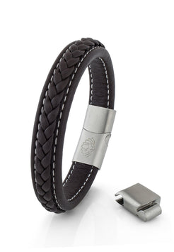 Fides-Leather-Bracelet-Mens-Matte-Silver-Brown-Up