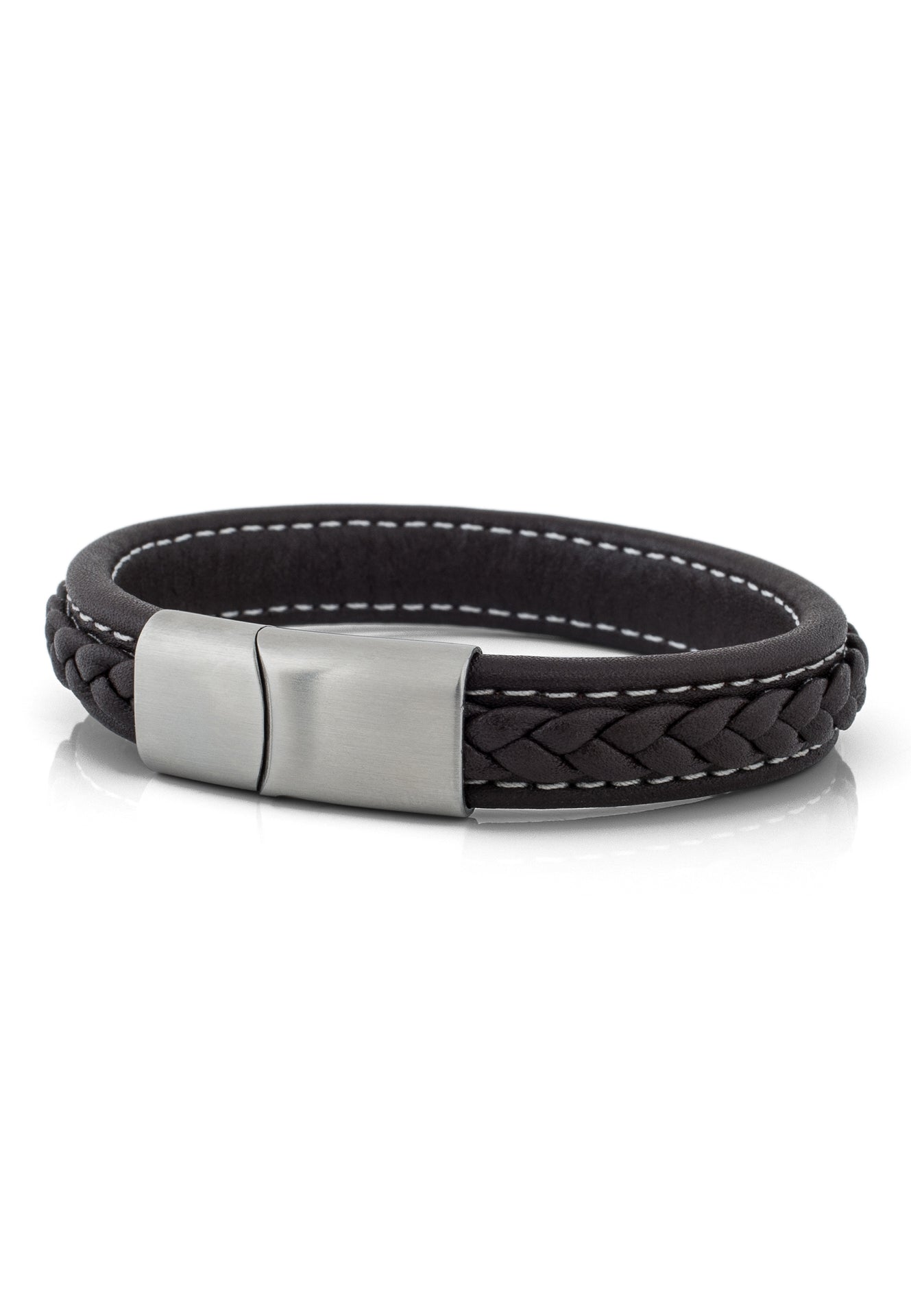 Fides-Leather-Bracelet-Mens-Matte-Silver-Brown
