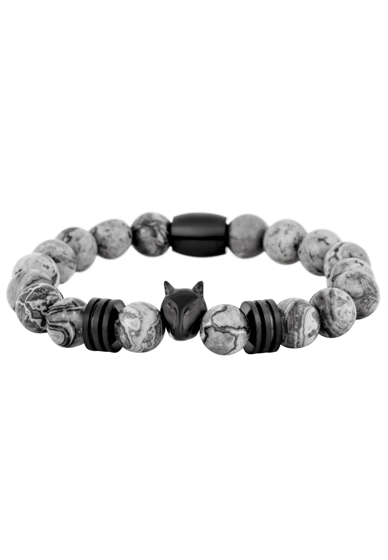 Obsidian-Bracelet-Matte-Black-Grey-Bead-Front