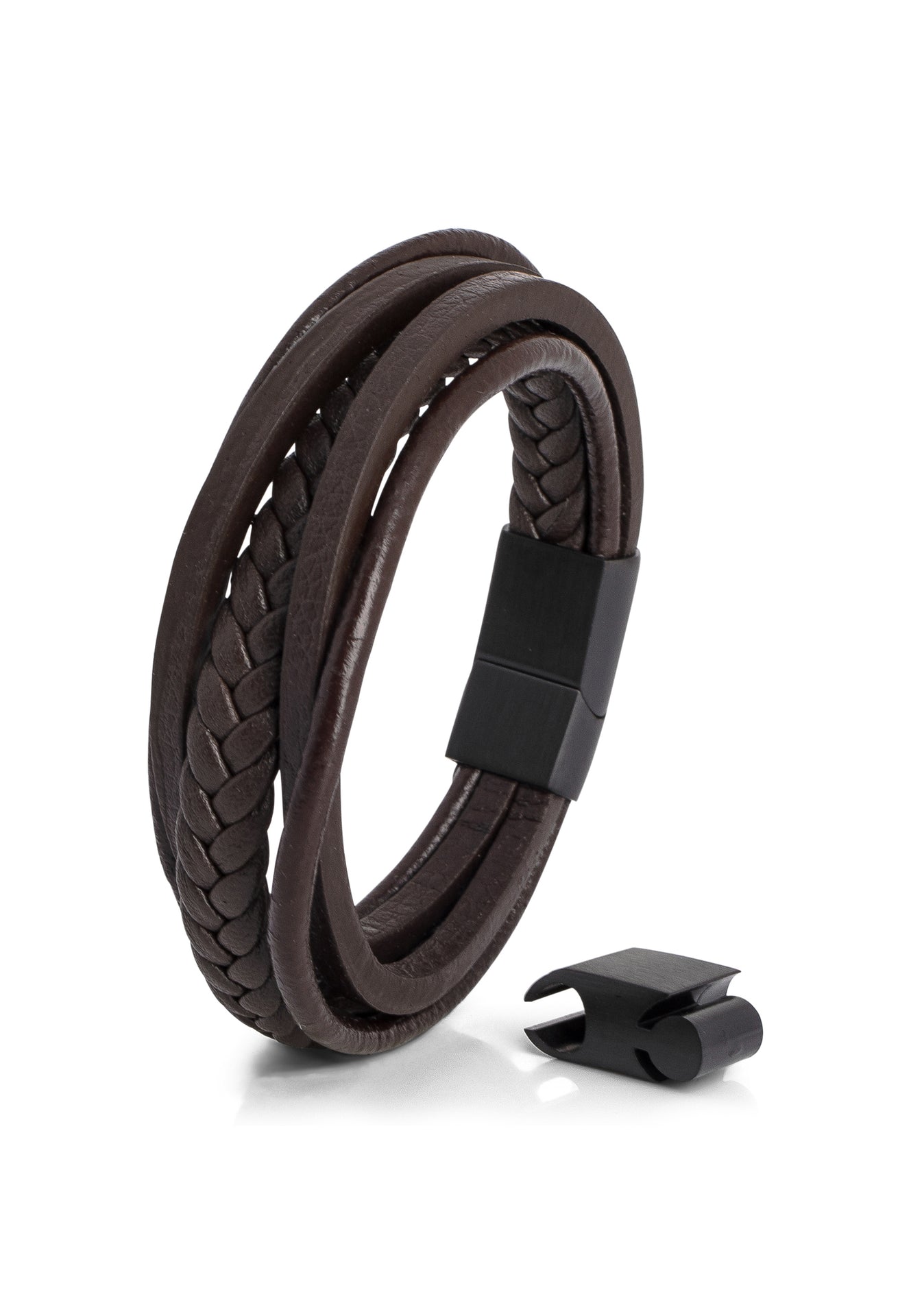 Pax-Leather-Bracelet-Matte-Black-Brown-Connector-Back
